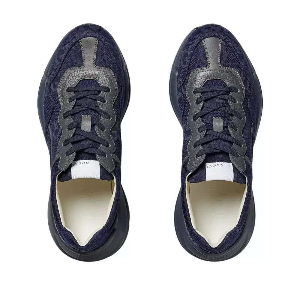 GUCCI GG Supreme Rhython Sneakers Navy Blue Gray Canvas Men's 11 | US 11.5 New